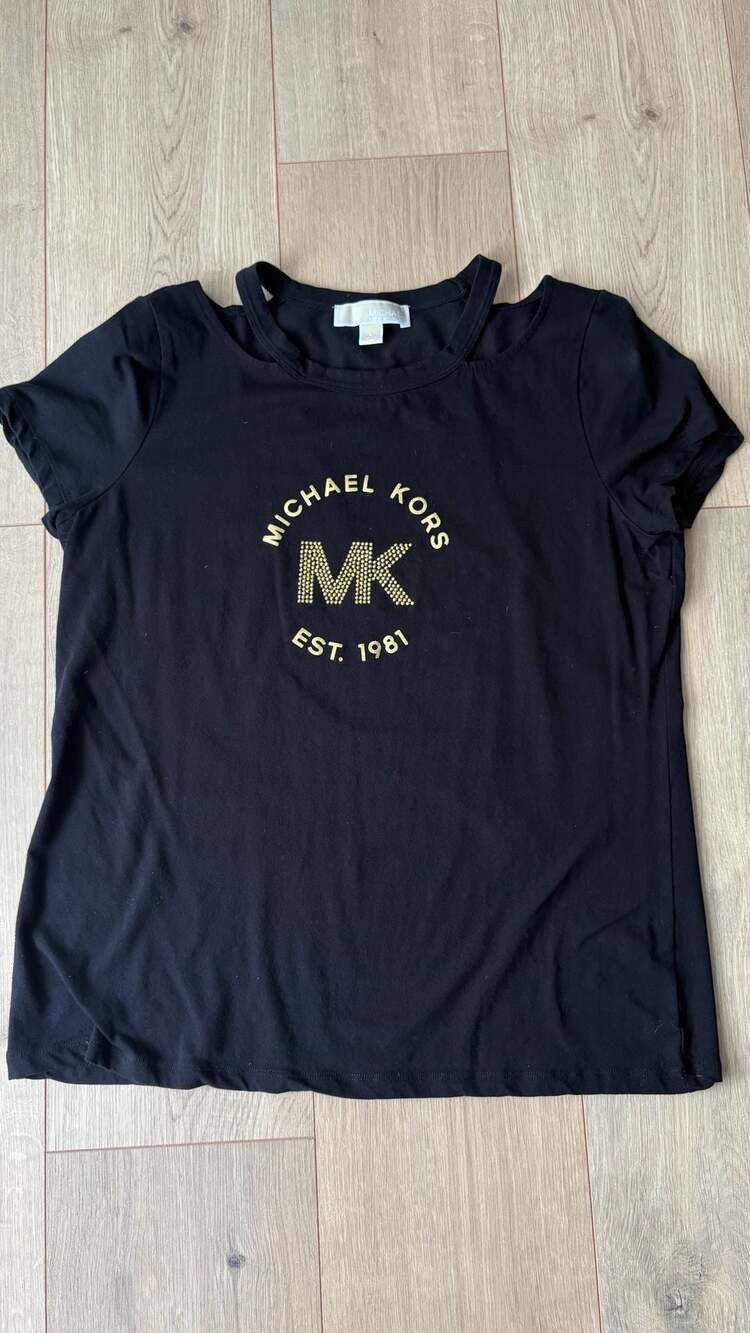 Michael Michael Kors Logo T-Shirt Size L Black Cold Shoulder